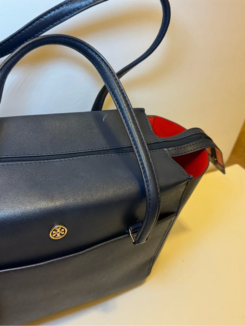 Tory Burch Navy Blue Leather Tote Bag
